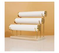 PSDFJAD ZHGUIMING 3 Layers Velvet Jewelry Display Bracelet Watch Chain Rack Wood Base Display Stand for Bangle Necklace Headband Organizer(White PU)