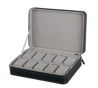 PSDFJAD ZHGUIMING 6/10/12 Slots Portable Leather Watch Box Your Watch Good Organizer Jewelry Storage Box Zipper Easy Carry Men Watch Box(10 Slots)