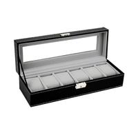 PSDFJAD ZHGUIMING 6 Slot Leather Watch Box Display Black Case Luxury Jewelry Storage Clear Glass Lid Dustproof Holder Dresser Bin Table Organizers