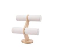 PSDFJAD ZHGUIMING Double Layer Rack Organizer Wood Jewelry Bracelet Storage Display Chain Watch Hard Stand Holder Woman Assemble(Beige Velvet)