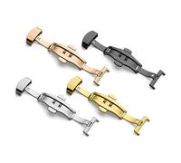 PSDFJAD ZHGUIMING Watch Fold Buckle Double Click Butterfly Watchband Push Clasp 14/16/18/20/22mm Button Deployment Clasp Buckles Watch Accessories(Black 20mm)