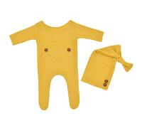 Psdndeww 2 Pcs/Set Knitted Jumpsuit Long Tail For Head Wrap Turban Cap Baby Boy Girl Romper Hat Set Newborn Photography Pr Fairy Garden Fairies Accessories Resin Ornaments Figurines Angel Art Deco