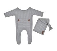 Psdndeww 2 Pcs/Set Knitted Jumpsuit Long Tail For Head Wrap Turban Cap Baby Boy Girl Romper Hat Set Newborn Photography Pr Fairy Garden Fairies Accessories Resin Ornaments Figurines Angel Art Deco