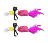 Psdndeww 2PCS Interaction Pet Door Hanging Toy Teaser Toy Squeak with Feathered Tail for Indoor Cats Entertainment