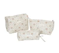 [Psdndeww] 3 PCS Handheld Makeup Bag Flower Print Cosmetic Bag Pen Bag Travel Wash Bag Large Capacity Toiletry Bag Storage Bag, Retro orange flowers, A01