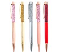 Psdndeww 5Pcs Sequins Drift Sand Ballpoint Pens Refillable Metal Pens 1.0MM Tip for Daily Writing and Note Taking