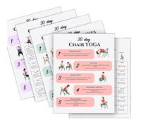 Psdndeww 6Pcs Chair Fitness Guide 30 Day Chair Exercises Plan Poster Seated Postures Exercise Charts for Beginners and Seniors Yoga