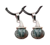 Psdndeww Adjustable Unisex Halloween Necklace Pumpkin Witch Hat Pendant & Natural Agate Stone On Black Cord Jewelry Halloween Party Jewelry Gift