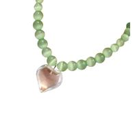 [Psdndeww] Cat eye stone heart pendant necklace symbolizes the mystery and heart love of the trendy woman every day