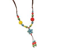 Psdndeww Ceramic Multi Color Beaded Necklace with Floral Detail Stylish Neck Accessory for Daily Use Spring Season Fashion Necklace, M, as described, as described