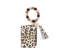 [Psdndeww] Compact Travel Card Wallet Soft Zipper Closure Silicone Beaded Wristband Pu Leather Holder Coin Purse Women Travel Organizer, Yellow Leopard Print Pad