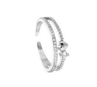 [Psdndeww] Elegant Adjustable Copper Heart Ring Cubic Zirconia Jewelry for Her Special Moment Diamond Accent Ring