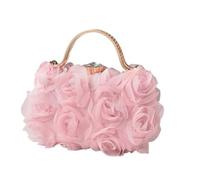 [Psdndeww] Elegant Rose Flower Night Clutch Purse Rhinestone Top Handle Handbag with Chain for Wedding and Formal Events Party Shoulder Bag, a