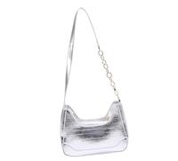 [Psdndeww] Elegant Solid Color Casual Bag with Chain Strap Arm Underarm Purse Handbag Zipper Arm Pit Bag Working and Shopping, Silver