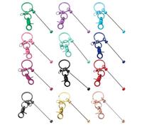 Psdndeww Fashion 12 Pieces Key Ring Set with Pearl Rods Resealable Pockets and Thank You Cards for Craft Jewellery Projects