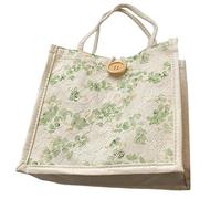 [Psdndeww] Fashion Pattern Fashion Fabric Bag with Top Handle Bag Fashion Women Casual Textbook Handbag, green