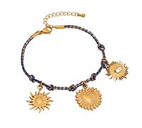 Psdndeww Fashion Sun Moon Star Pendant Bracelet with Braided Cable Cable Stainless Steel Materials Daily Star Moon Designs Use, one size, As described