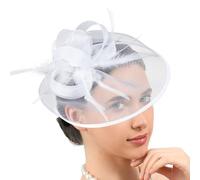 [Psdndeww] Feathered Mesh Flower Flower Shaped Tea Party Headwear Classic Pill Box Hat Pill Box with Event Pill Box Ware Net for Women