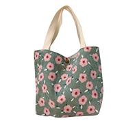 [Psdndeww] Flower Print Corduroy Tote Bag Handle Mummy Bag Party Gift Shopping Handbag Beach Small Handbag Cordroy Handbag, F
