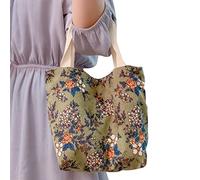 [Psdndeww] Flower Print Corduroy Tote Bag Handle Mummy Bag Party Gift Shopping Handbag Beach Small Handbag Cordroy Handbag, Small Green Flowers