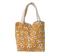 [Psdndeww] Flower Print Corduroy Tote Bag Handle Mummy Bag Party Gift Shopping Handbag Beach Small Handbag Cordroy Handbag, E