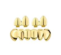 [Psdndeww] Glossy Hip Hop Mouth Grillz Set Party Wear Shiny Grillz Set Hip Hop Culture Inspirational Upper Rotated Teeth Cap Photography Props, フリーサイズ, No Gemstone