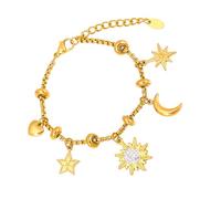 [Psdndeww] Jewelry Replaceable Gold Silver Stainless Steel Stainless Steel Curb Chain Crystal Decorative Unisex Accessories Series Sun Moon, 金, As described, No Gemstone