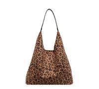 [Psdndeww] Korean Style Shoulder Bag Leopard Pattern Under The Arm Bag Shopping Bag Large Capacity Handbag Retro Arm Pit Bag for Travel, Braun