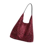 [Psdndeww] Korean Style Shoulder Bag Leopard Pattern Under The Arm Bag Shopping Bag Large Capacity Handbag Retro Arm Pit Bag for Travel, dark purple red
