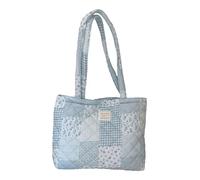 [Psdndeww] Large Capacity Shopping Bag Women Quilted Shoulder Bag School French Style Underarm Flower Print for Commuting French Style Women Underarm Large Capacity Shoulder School, Blue grid flowers