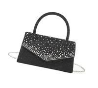 [Psdndeww] Luxurious Evening Bag with Rhinestone Delicate Chain Pleated Handbag Shoulder Shoulder Wedding and Celebration, Black, スタイルb