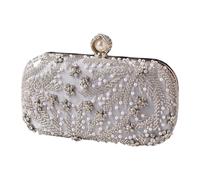 [Psdndeww] Luxurious Rhinestone Embroidery Party Wallet Adjustable Shoulder Strap Practice Polyester Secure Storage Compartment Prom Event Practice Polyester Fashion Wallet, Silver