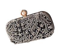 [Psdndeww] Luxurious Rhinestone Embroidery Party Wallet Adjustable Shoulder Strap Practice Polyester Secure Storage Compartment Prom Event Practice Polyester Fashion Wallet, Black