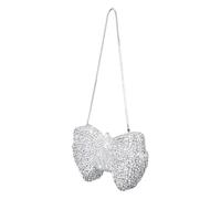 [Psdndeww] Luxurious Rhinestone Evening Bag Alloy Chain Strap Butterfly Bows Shoulder Purse Crossbody Dinner Bag, Silver
