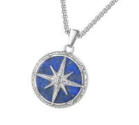[Psdndeww] Mens Stainless Steel Round Necklace Spiritual Jewelry for Dad Boyfriend Birthday Valentines Day Star Gift, フリーサイズ, As described, No Gemstone