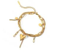 [Psdndeww] Minimalist Double Layer Bangle Love Heart Stainless Steel Adjustable Men, フリーサイズ