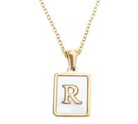 [Psdndeww] Modern Style Letter Necklace Stainless Steel Texture Pendant White Square Card Jewelry Charm for Fashion Lovers, フリーサイズ