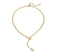 Psdndeww Modern Y Design Zirconia Chain Necklace Sophisticated Stainless Steel Adjustable 40cm+5cm Collarbone Chain Gift Ready Y Design Zirconia Jewelry