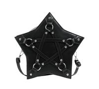 [Psdndeww] Multipurpose Star Shape Riveted Crossbody Bag Women Motorcycle Punk Leather Zipper Shoulder Bag, Black