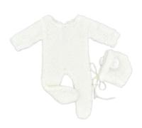 Psdndeww Newborn Photo Props Berber Fleece Costume Bear Ear Hat Baby Footed Romper Photo-Shooting Clothes Photostudio Props 2PCS Newborn Bear Plush Jumpsuit Baby Bear Themed Photoshoot Outfit