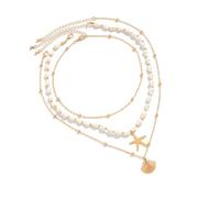 [Psdndeww] Ocean Inspiration Shell Fish Layer Necklace Set with Pearl Accent Adjustable Chain Beach Jewelry Statement Adjustable Tassel Chain Necklace, フリーサイズ, As described, No Gemstone