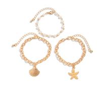 [Psdndeww] Ocean Inspiration Shell Fish Layer Necklace Set with Pearl Accent Adjustable Chain Beach Jewelry Statement Adjustable Tassel Chain Necklace, フリーサイズ, As described, No Gemstone