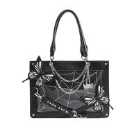 [Psdndeww] Punk Bag Halloween Gothic Butterfly Spider Net Tote Bag Lolita JK Uniform Shoulder Bag for Women Girls, Black