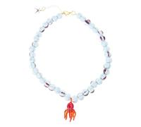 [Psdndeww] Round Beaded Glass Unique Charm Necklace Ceramic Beads Clavicle Chain Jewelry and Secure Metal Chain Clasp Stylish Jewelry