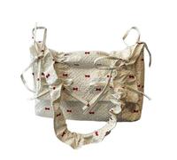 [Psdndeww] Ruffled Bow Floral Pattern Under Arm Bag Floral Interior Adjustable Strap Practical Polyester Casual Prom Occasions Ergonomic Design Underarm Bag, white