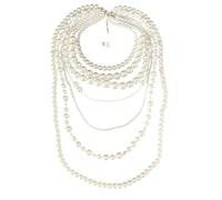 Psdndeww Stackable Fake Pearls Necklace with Matching Earrings Bridal Jewelry Suitable All Bridal Jewelry Set Wedding