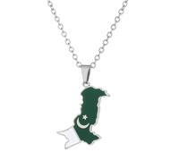 Psdndeww Stainless Steel Clavicle Chain Pakistan Map Pendant Necklace Flags Choker Geometric Pendant Unisex Jewelry Festival Accessories