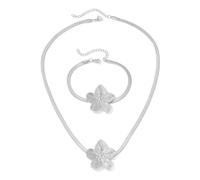 [Psdndeww] Stainless Steel Jewelry Set Exquisite Flower Pendant Necklace and Decoration for Party or Daily Wear