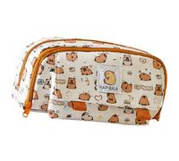 Psdndeww Stationery Case with Capybaras Pattern and Multiple Pockets Canvas Bag for Organising Pens and Pencils Writing Utensil Holder