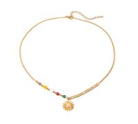 [Psdndeww] Sun Pendant 18k Gold Plated Stainless Steel Design Casual Wear Elegant Pearl Chain Chain Necklace Featuring Stylish Clothes